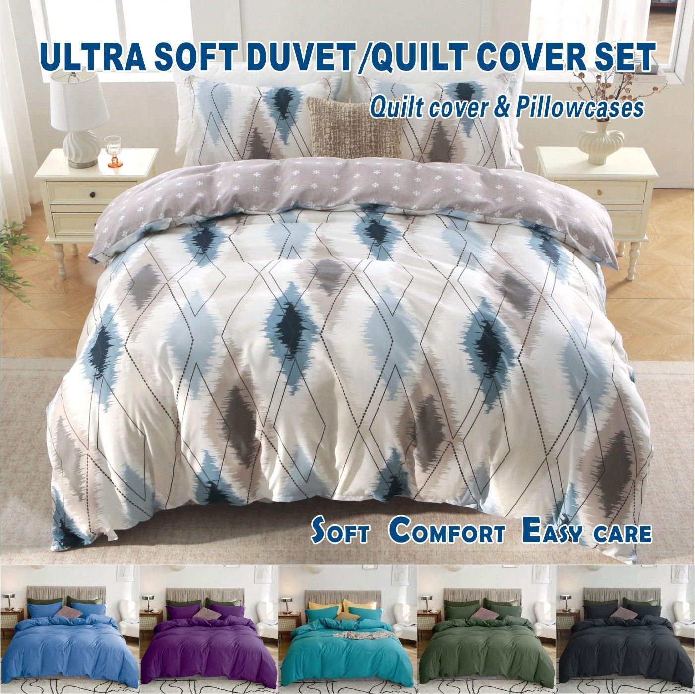 3 Piece Hotel Soft Microfiber Quilt Cover Set-2000TC Duvet/Donna Cover Set & Pillowcases -1 Quilt Cover Zipper Closure & 1 x Pillowcases-Breathable Bedding