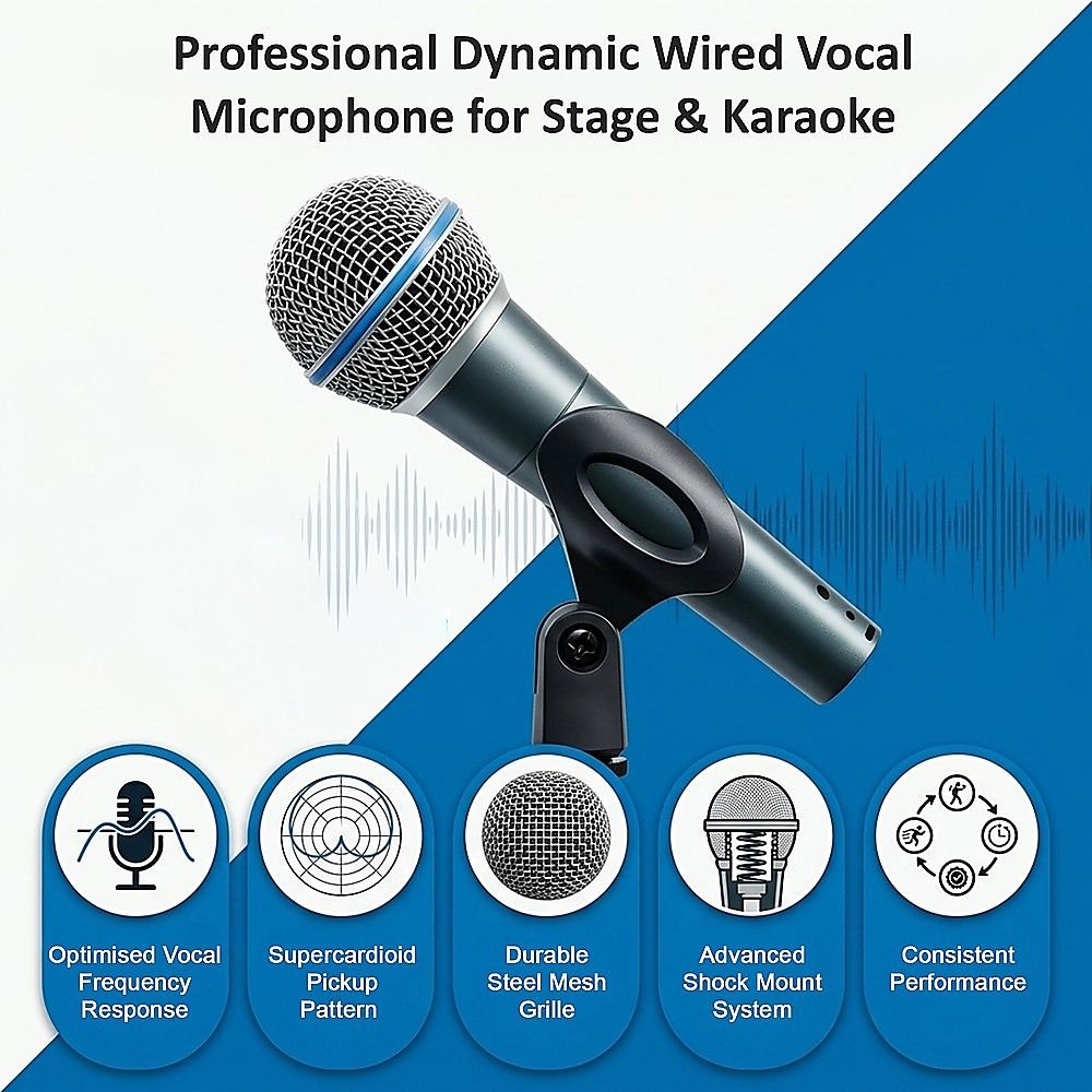 Professional Dynamic Wired Vocal Microphone for Stage Recording Karaoke and Live Performances โ image 6