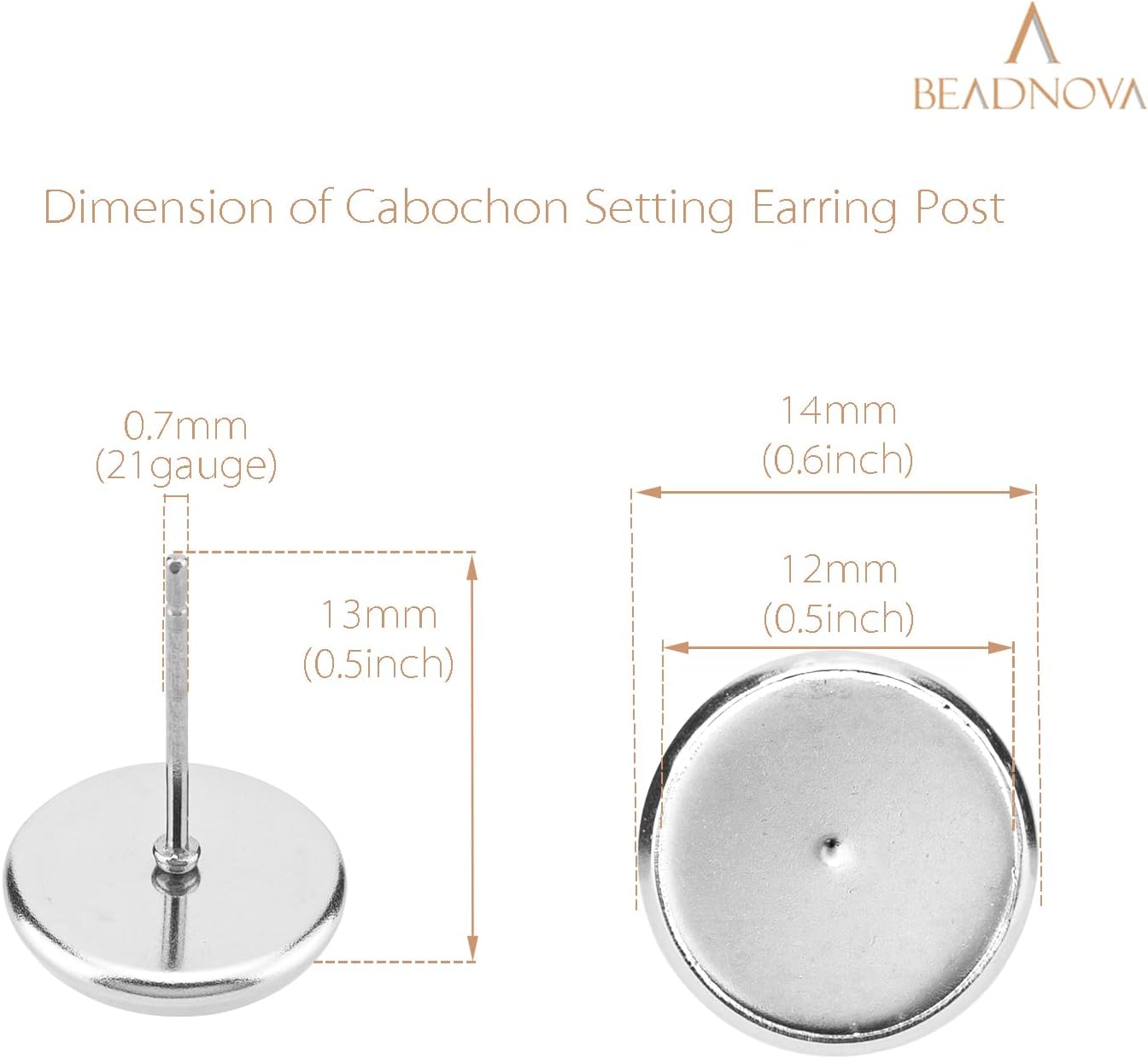 60pcs Blank Earring Studs 12mm Stainless Steel Cabochon Setting Post With Backs for Resin DIY Earstud Making — image 2