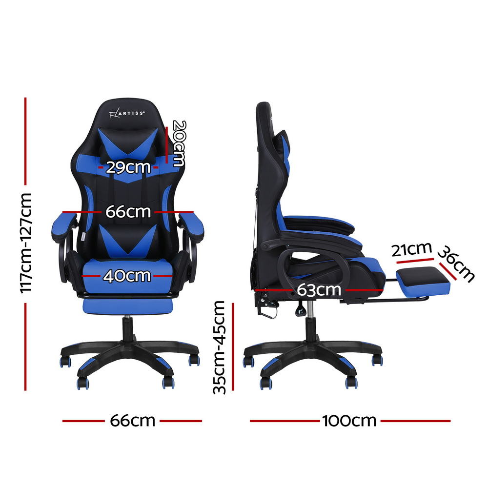 Artiss Gaming Office Chair 12 RGB LED Massage Computer Work Seat Footrest Blue — image 2