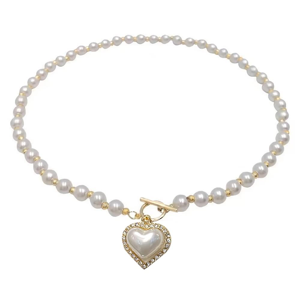 Temperamental Pearl Necklace for Women Clavicle Chain Heart-shaped Pendant Necklace Super Fairy Chokers Necklace