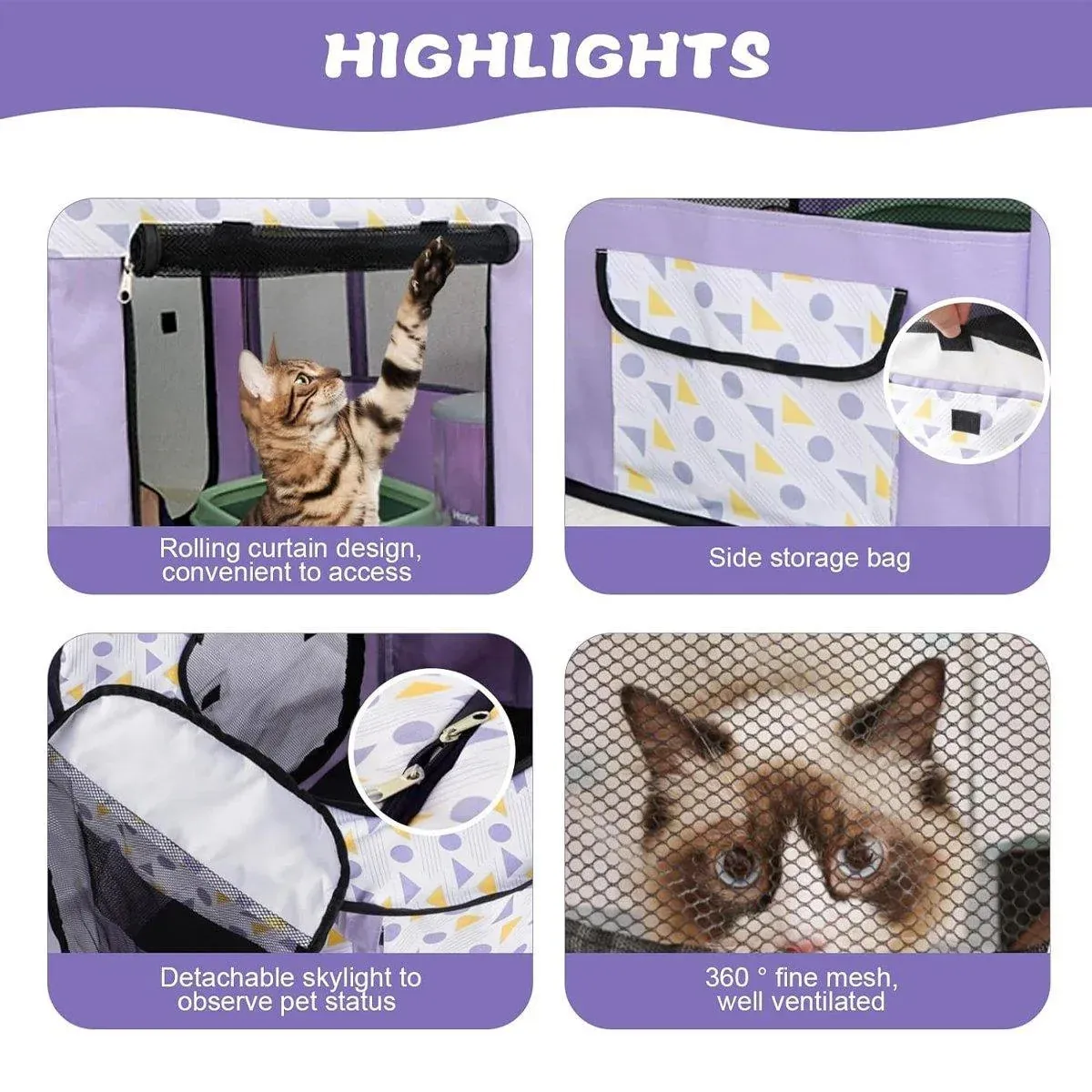 Foldable Cat Dog Kennel Pet Delivery Cage Portable Pet Fence Tent - Purple-L β image 6