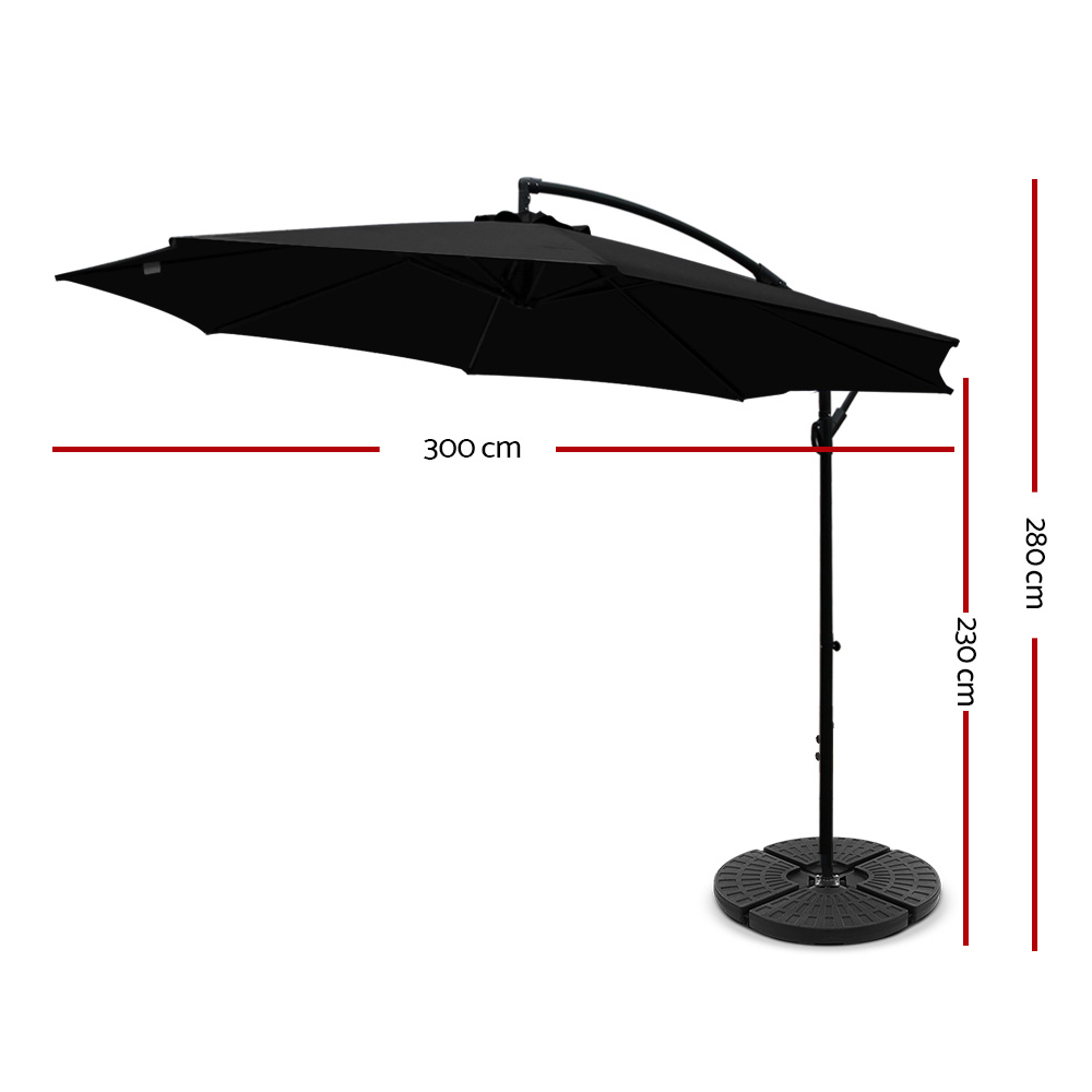 Instahut 3m Outdoor Umbrella w/Base Cantilever Beach Garden Patio Black โ image 2