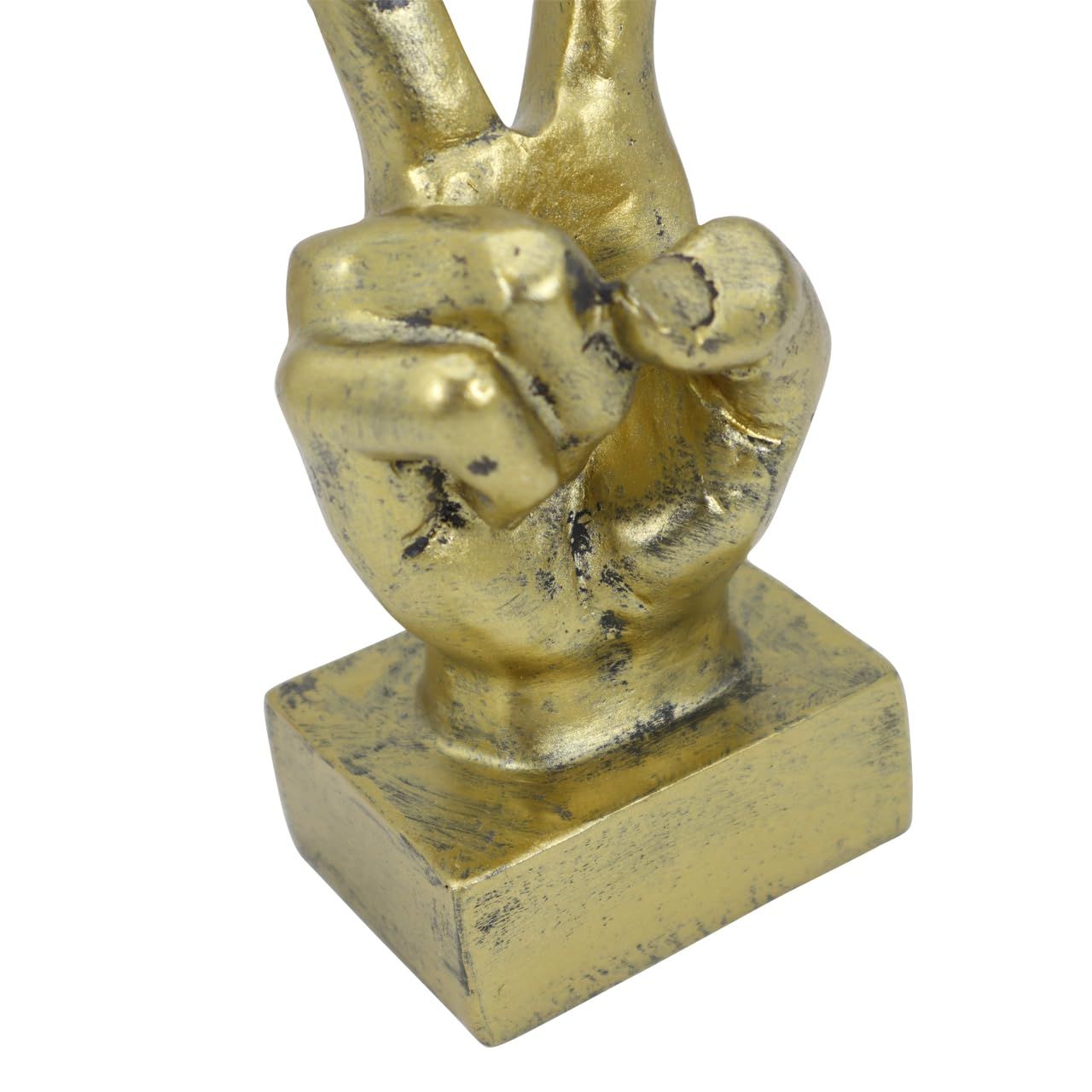 Hand Finger Gesture Desk Statues Fingers Sculpture Creative Home Living Room Cabinet Shelf Decoration (Victory Gesture in Gold) — image 5