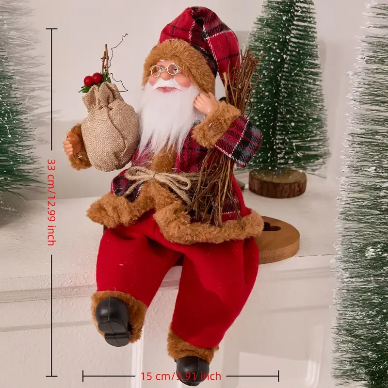 Collectible Sitting Santa Claus Doll | Classic Outfit with Gift Bag, Desktop & Mantel Décor, Ideal New Year & Christmas Gift / Silver-White Sitting Old Man — image 4