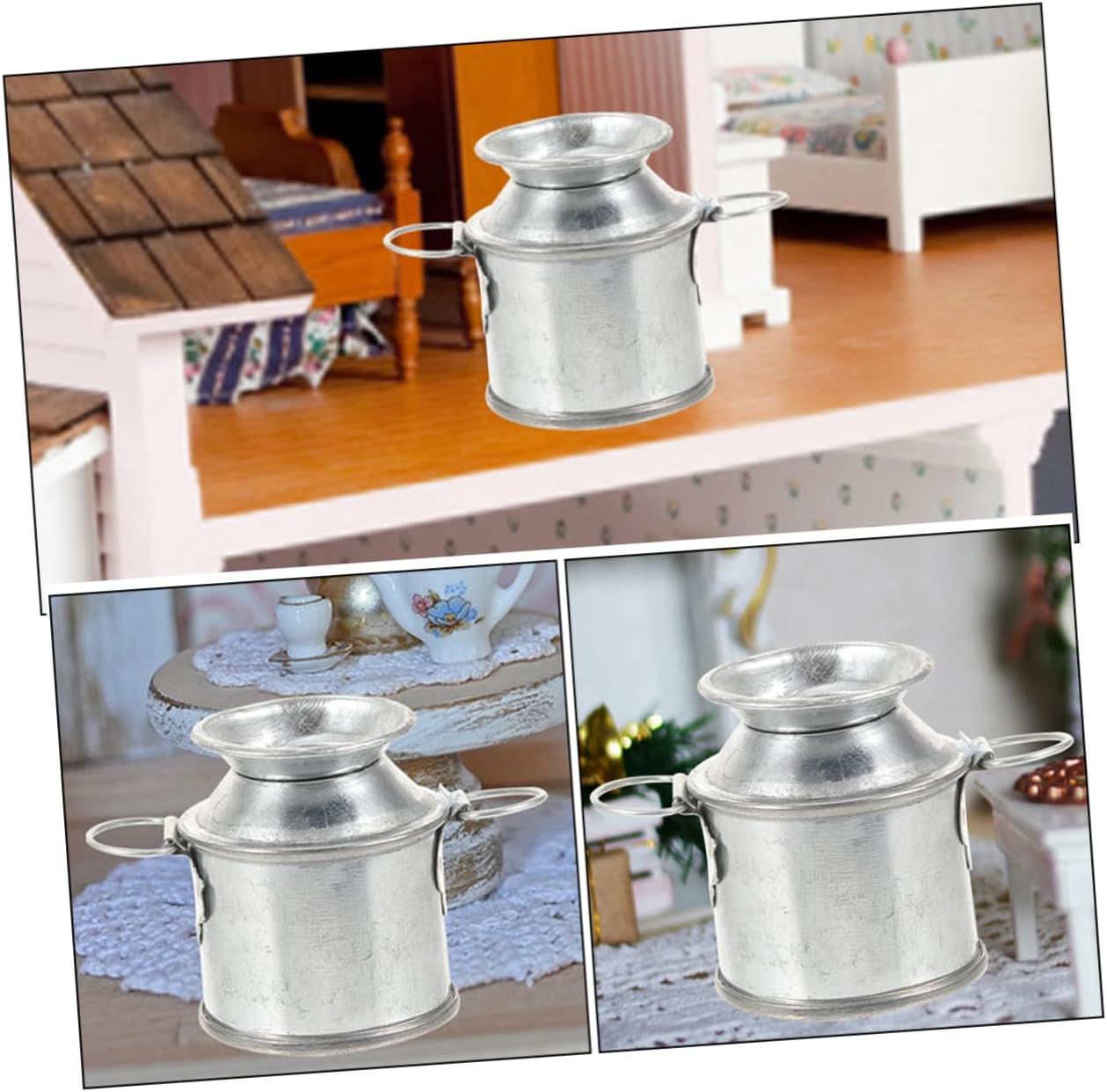 2pcs Doll House Tin Bucket Dollhouse Metal Pitcher Cactus Pot Tiny Milk Jug Mini Tinplate Bucket Pails Tiny Vase Models β image 5