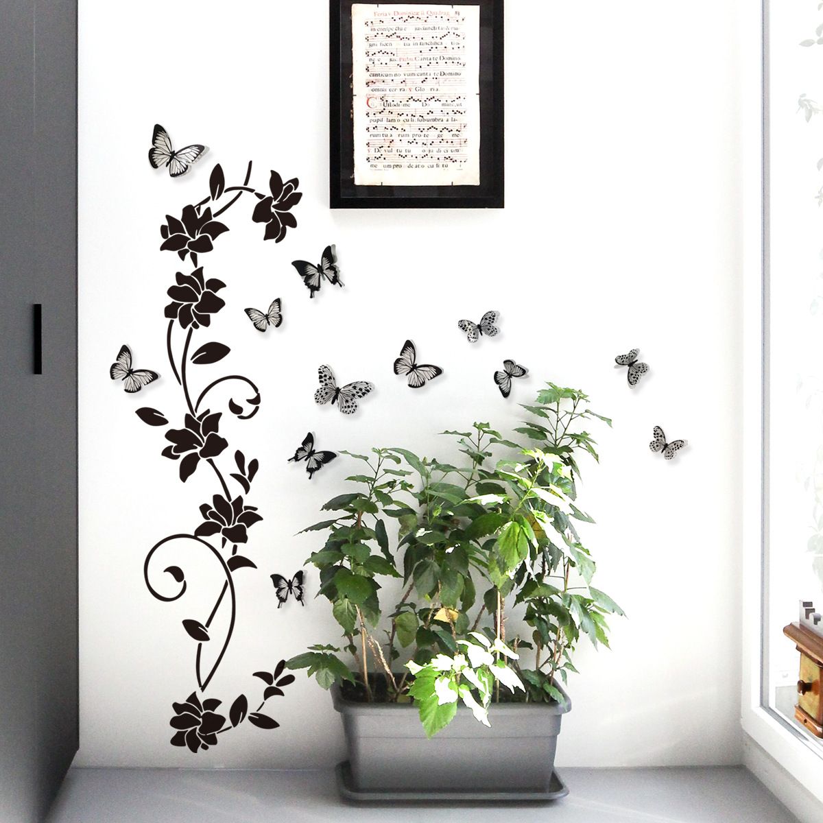 Black Acrylic Mirror Wall Sticker, Flower Vine Decorative Sticker for Home Living Room Bedroom Decor, Wall Sticky Decoration — image 3