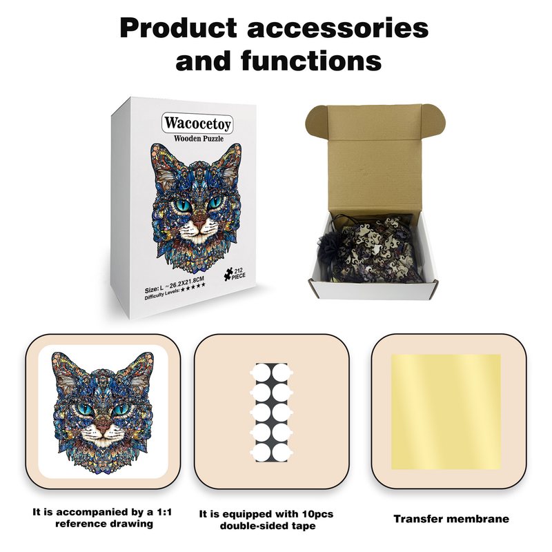 M Style Blue-Eyed Cat Wooden Jigsaw Puzzle -Irregular Animal Shaped Puzzle, Laser Cut 3D Craft, Stress Relief Brain Game Gift for Adults 14+ — image 6