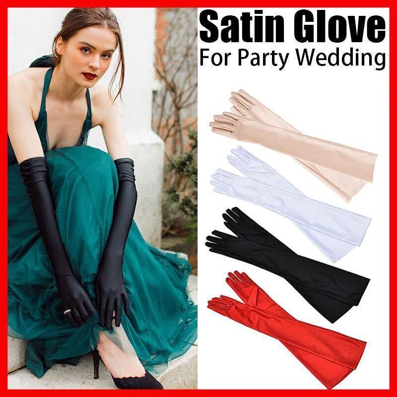 Elegant Long Satin Evening Gloves Formal Dress Accessory for Opera Prom Party Women - Black — image 2