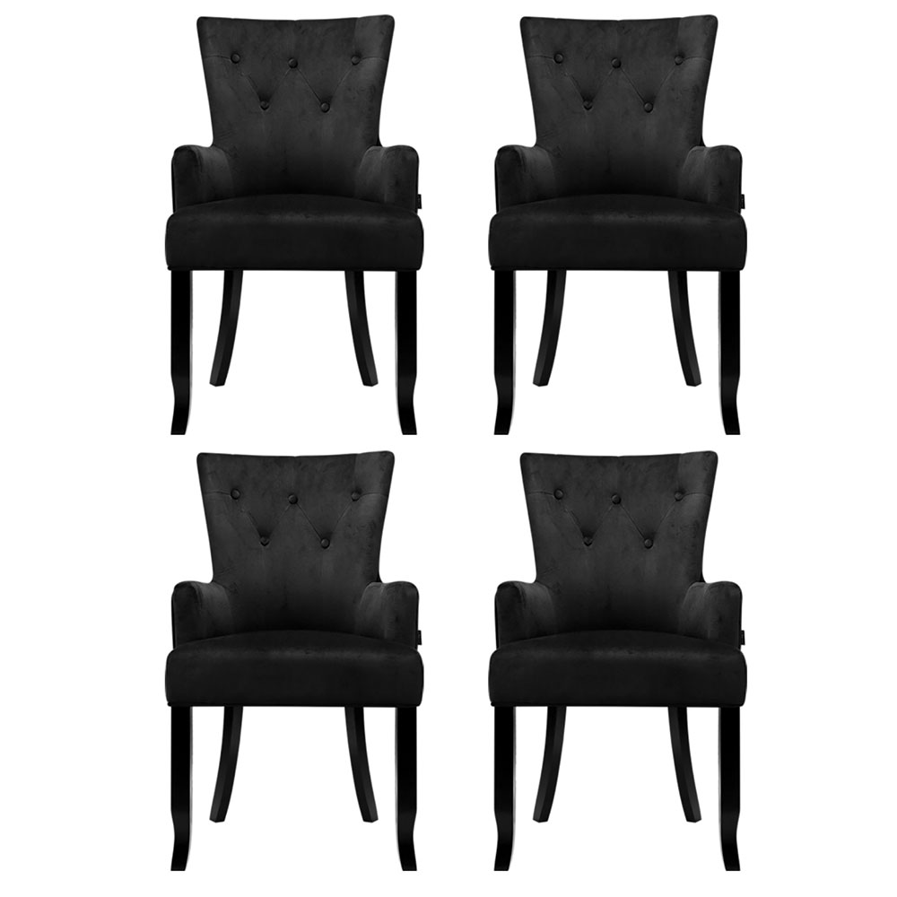 4x Artiss Dining Chairs Velvet French Provincial Armchair Black — image 3