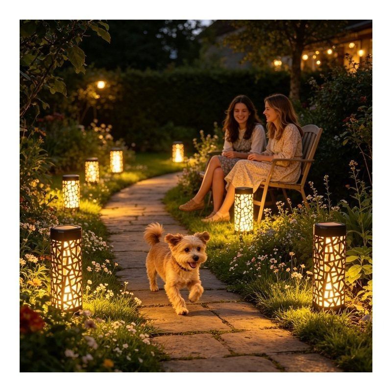 solar garden lights, outdoor waterproof lights, warm white LED pathway lights, automatic dusk to dawn lights, landscape lighting, lawn lights, patio lights — image 3