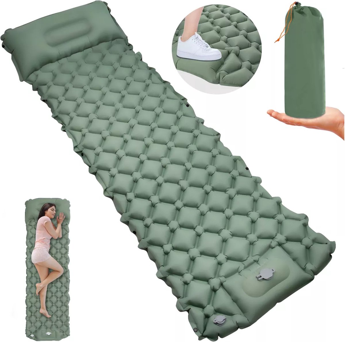 Self-Inflating Sleeping Mat - Self-Inflating with Built-in Foot Pump - 195x60x7 cm - Sleeping Mat - Small Sleeping Mattress - Camping Bed - Foldable Guest