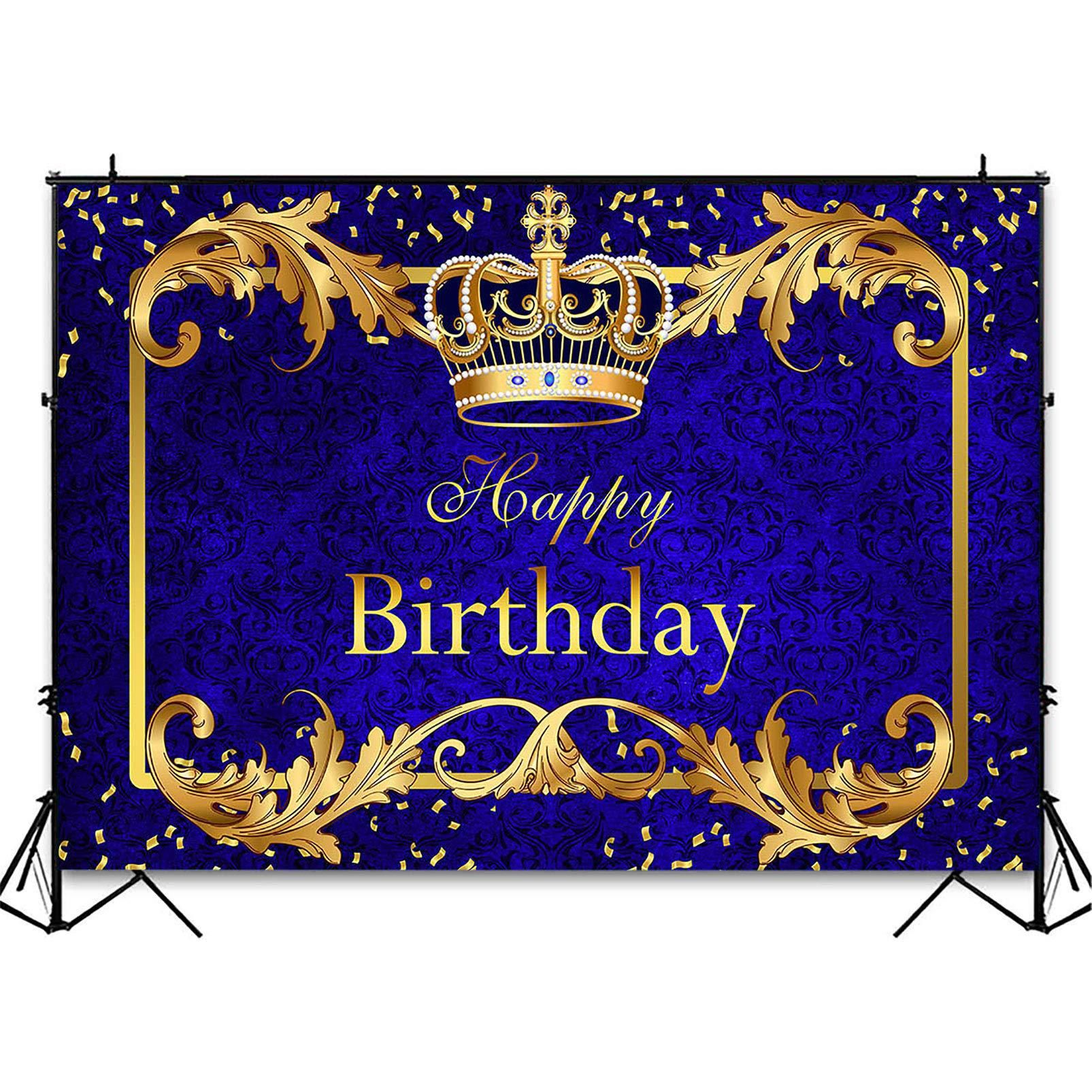 Royal Blue Boy Happy Birthday Photography Background Prince Crown Background Cloth Kids Birthday Party Decoration Vinyl Banner