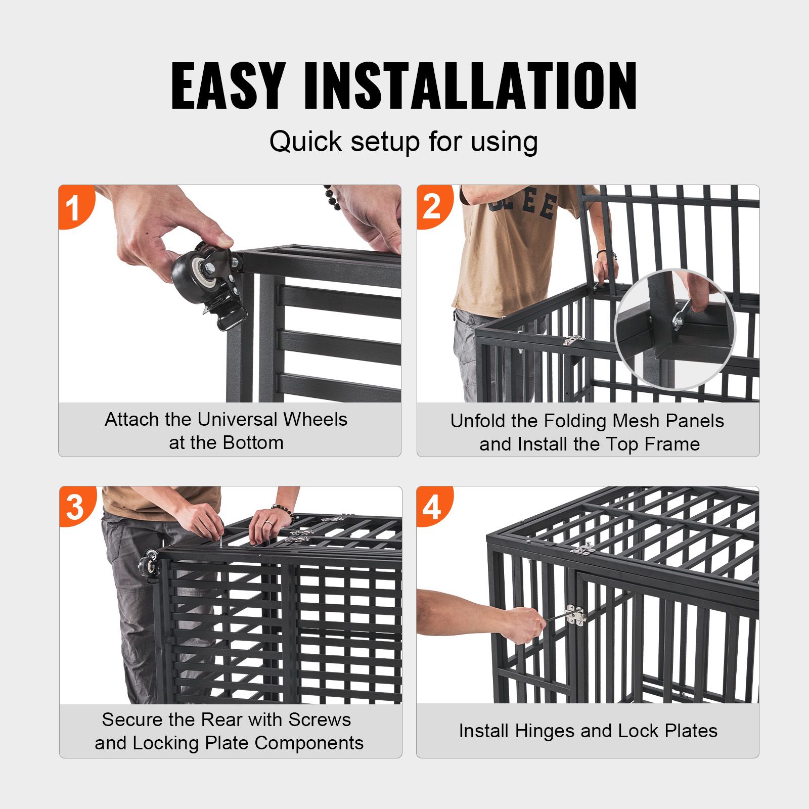 Heavy Duty Dog Crate 38 in Metal Dog Kennel with Wheels and Removable Tray — image 5