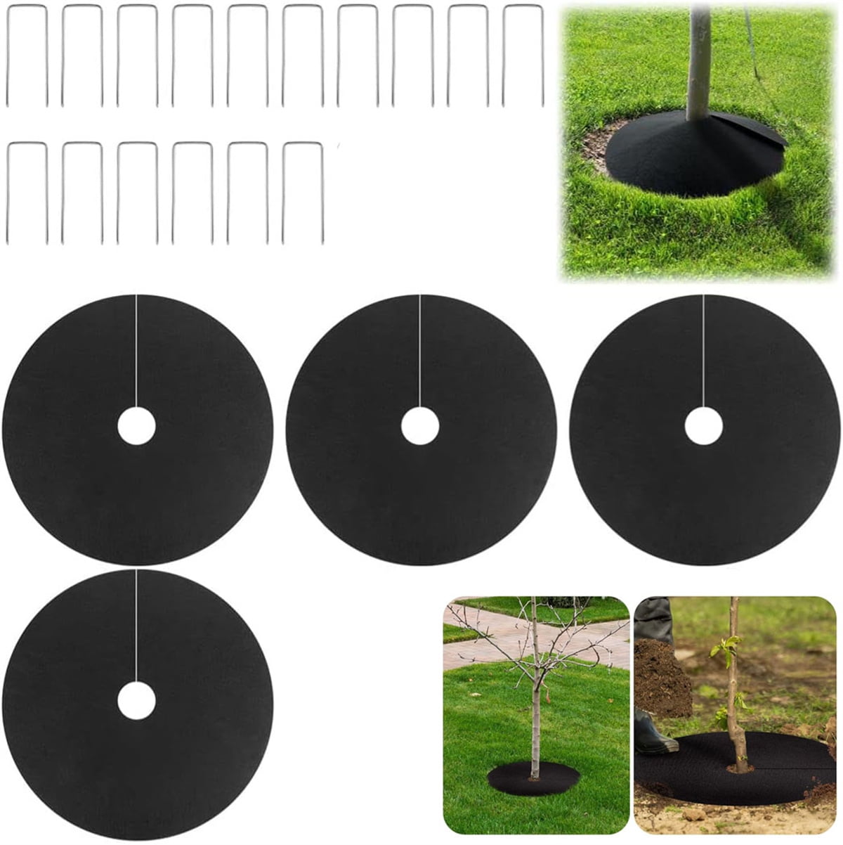 Non Woven Tree Ring, 24.4 inches Round Tree Base Weed Barrier Fabric Cover, Degradable and Reusable Tree Mulch Ring for Landscaping Weed Control, Root