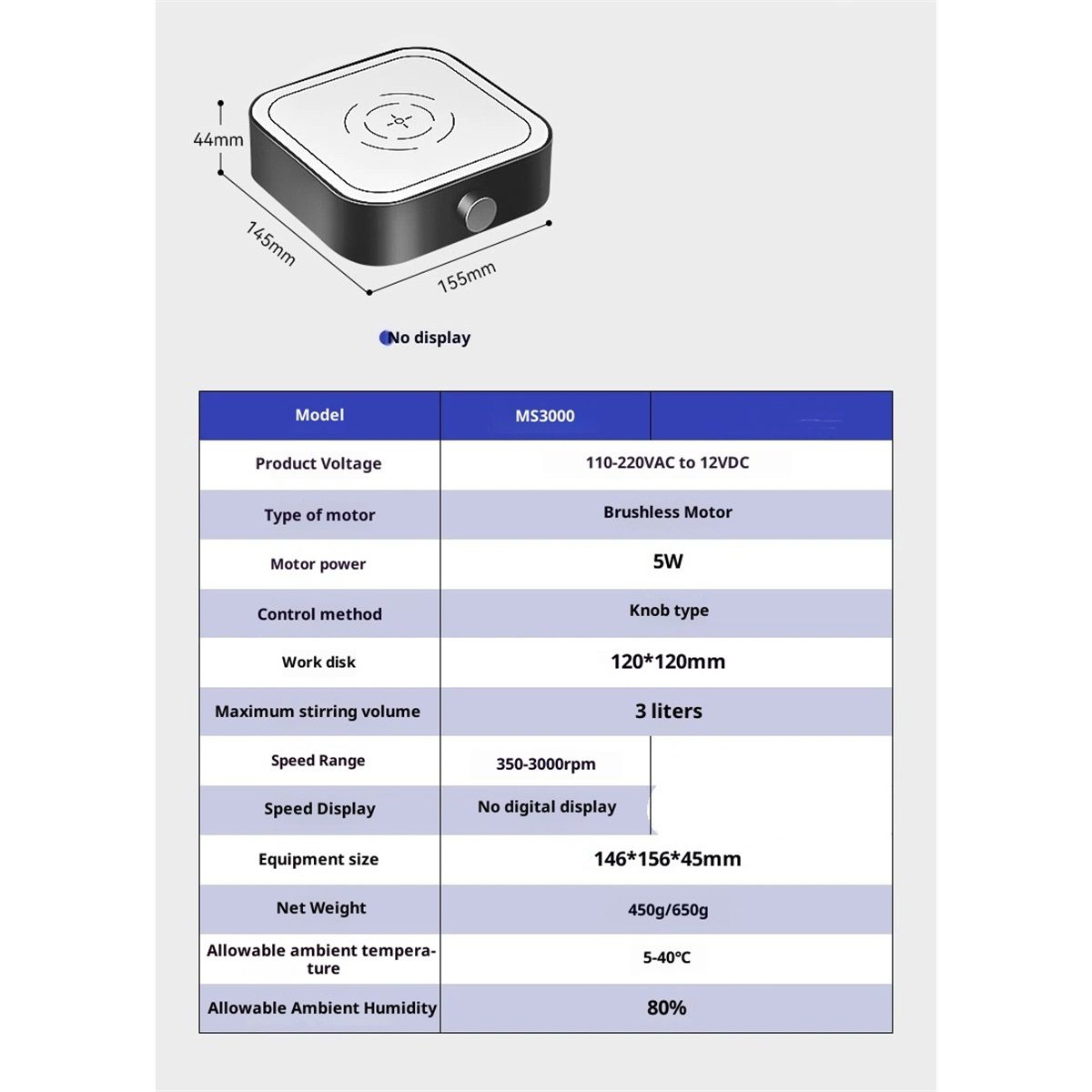 Magnetic Stirrer 3000rpm, Magnetic stir Plate with Stir Bar, Mini Magnetic Mixer Stirrer Max Stirring Capacity 5000mL, Lab Stirrers (No Heating) — image 3