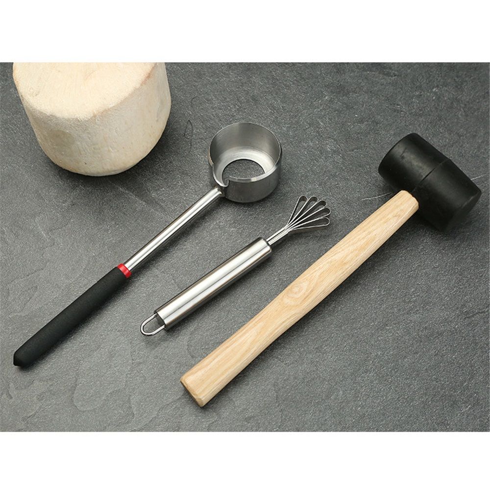 Coconut Opener Set for Young & Mature Coconuts by |Coconut Tools for Meat Removal with Hammer & Stainless Steel Knife โ image 4