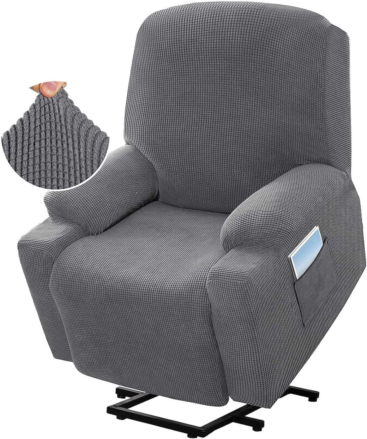 Recliner Slipcover High Stretch Soft Jacquard Fabric with Side Pocket for Standard Power Lift Recliner Chair Gray, Letter D Option