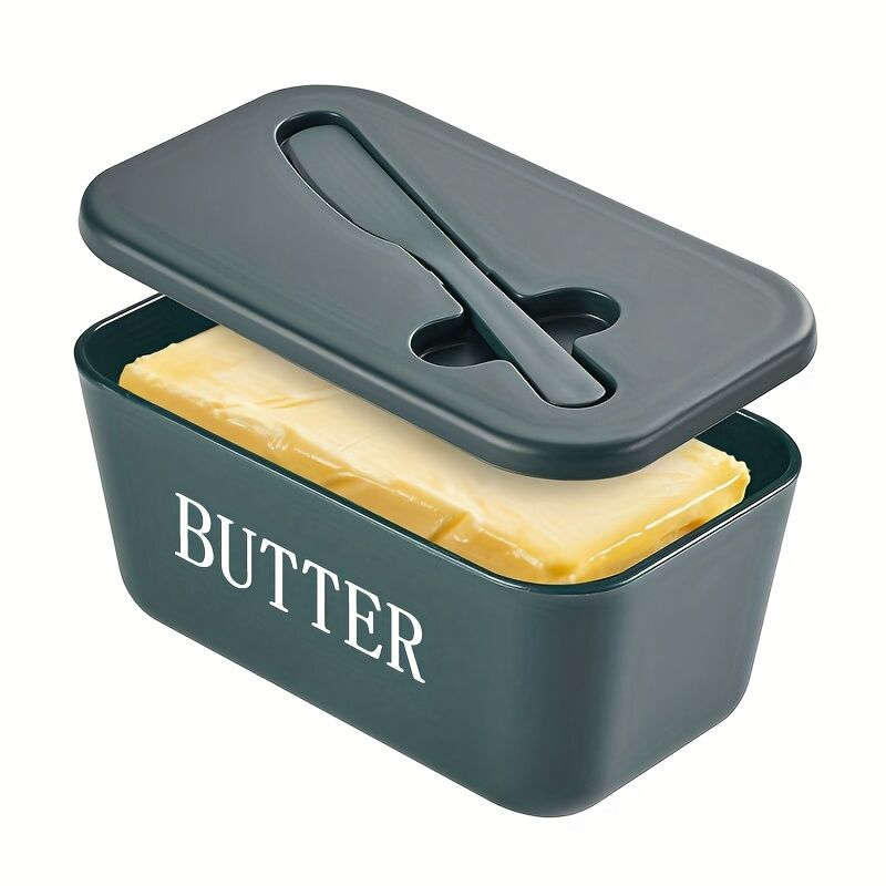 GREEN **Food-Grade PP Large Butter Keeper with Cutting Blade | Airtight, Drying-Resistant, Easy to Slice – Long-Lasting Freshness, Your Kitchen & Baking