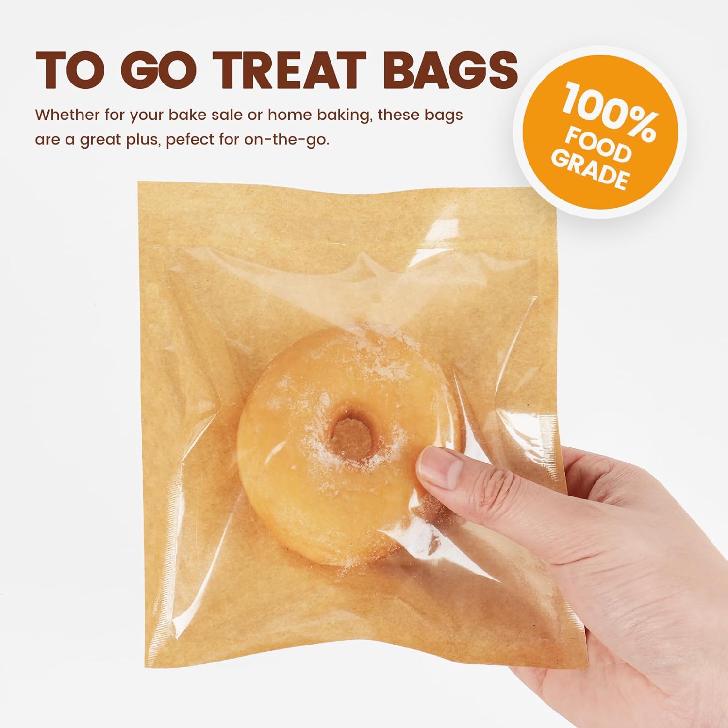100 Pack Cookie Packaging Bags with Seal, 5.7 × 6.5 Inch Paper Bakery Bags with Window, Heat Sealable & Grease Resistant To Go Bake Sale Sleeves for Treat — image 5