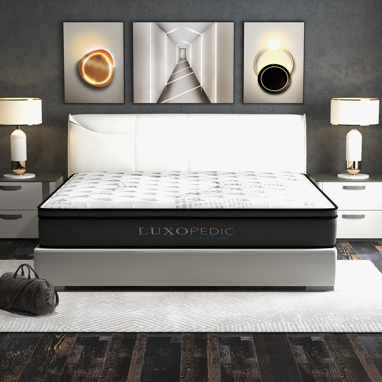 Luxopedic Pocket Spring Mattress 5 Zone 32CM Euro Top Memory Foam Medium Firm - Double - White Grey — image 2