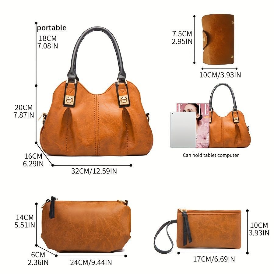 Vintage Bag Set Women'S Bag Set Tote Bag Cross-Body Bag Clutch Card Holder - Black - Size 32-16-20 — image 4