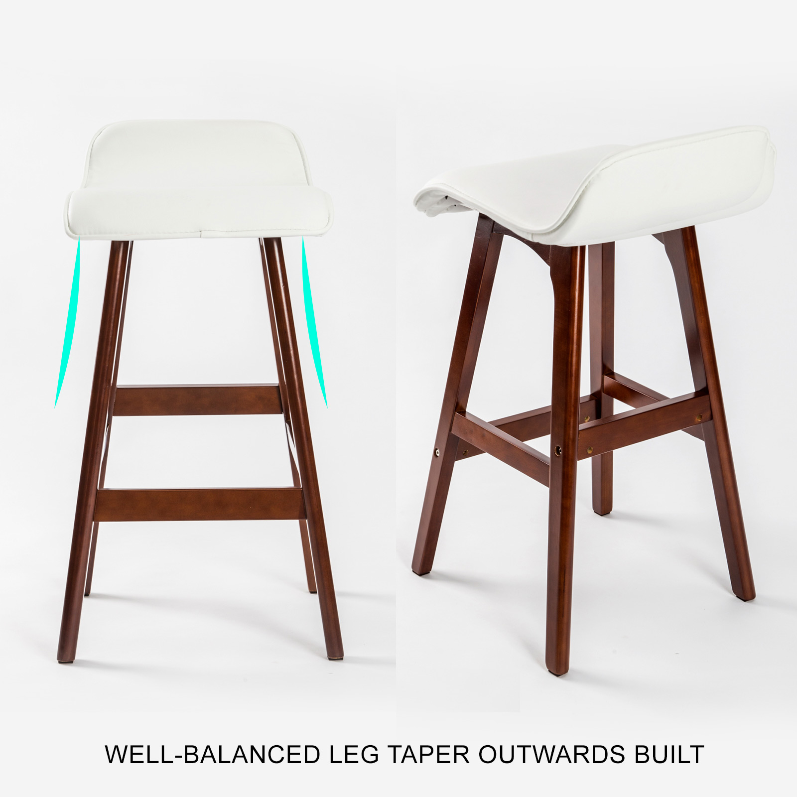 2X Wooden Bar Stool Dining Chair Leather SOPHIA 65cm WHITE BROWN โ image 4