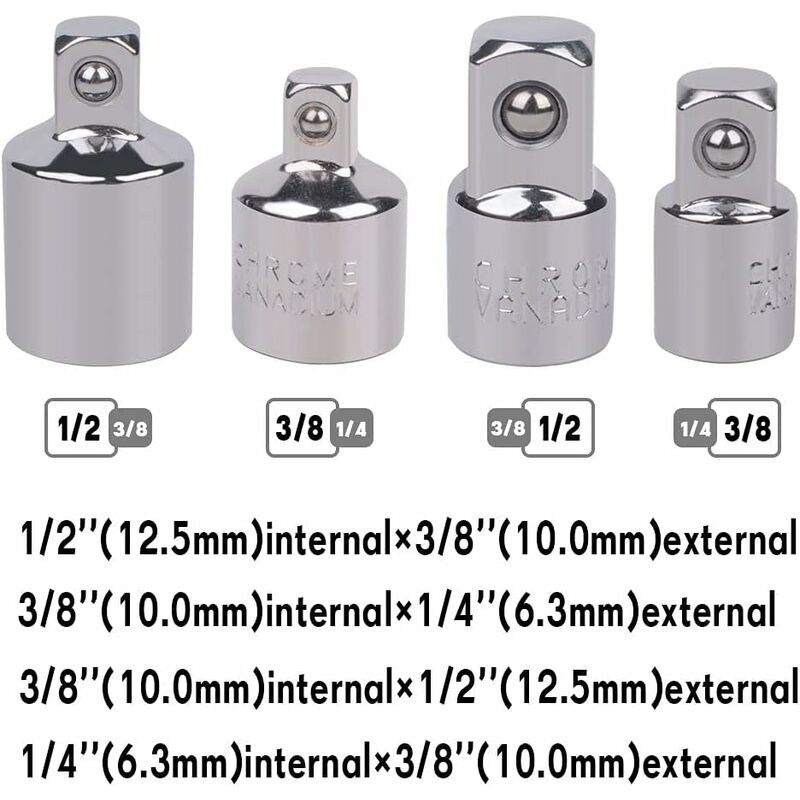 4 pcs Ratchet Adapter Socket Adapter Ratchet 1/2 To 3/8-3/8 To 1/2-1/4 To 3/8-3/8 To 1/4 Socket Reducer For Sockets And — image 2