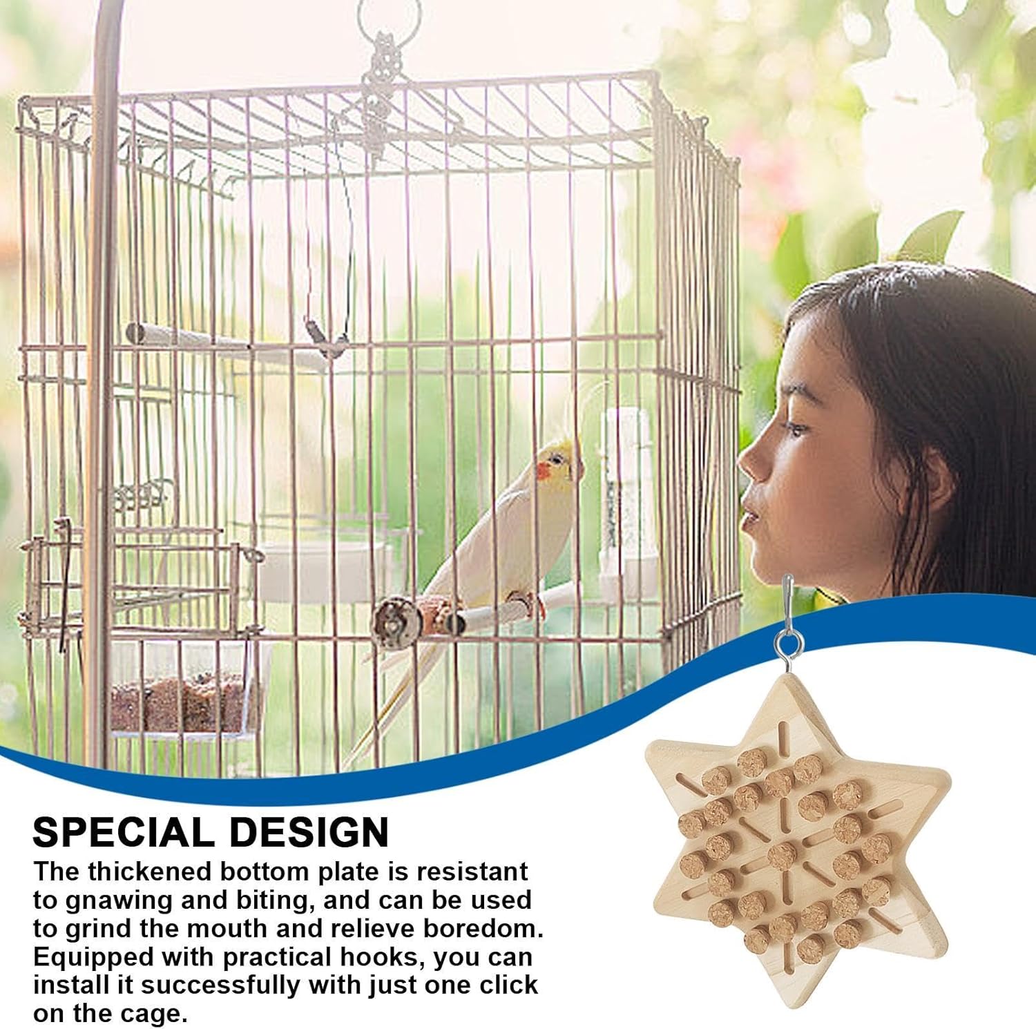 Portable Bird Cage Toy Parrot Chew Plug - Natural Cork Wooden Toy with Tiger Skin Texture for African Grey Timneh Congo Parrots — image 6