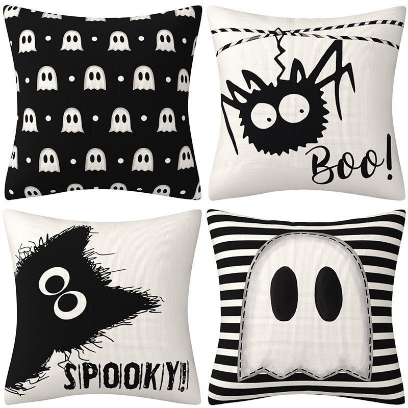4PC Multi‑holiday Decor Pillow Cover, Christmas & Halloween Room Layout Supply, Style 48, Suitable For Sofa, Living Room, Bedroom, 45 × 45cm Does Not Include