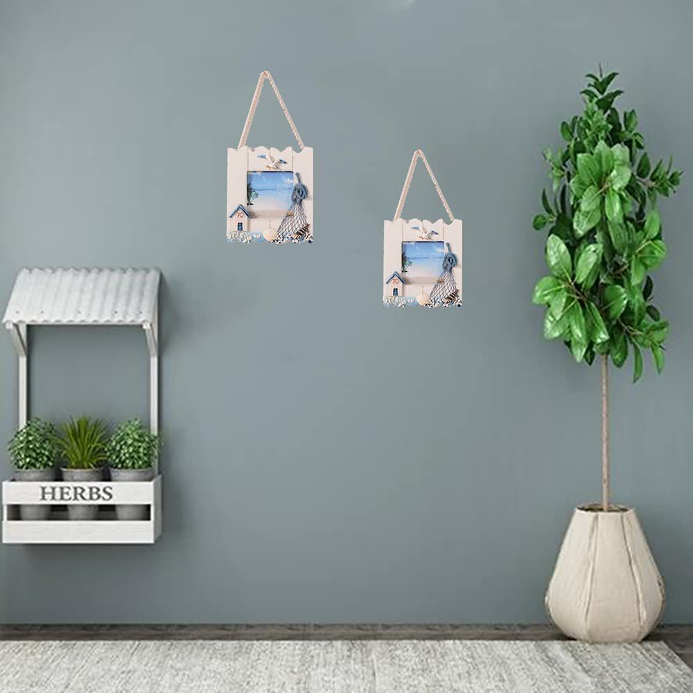 2 Pcs Wooden Beach Picture Frame Seaside Vacational Frames Nautical Photo Frame Standing and Wall Picture Frames Ocean — image 5