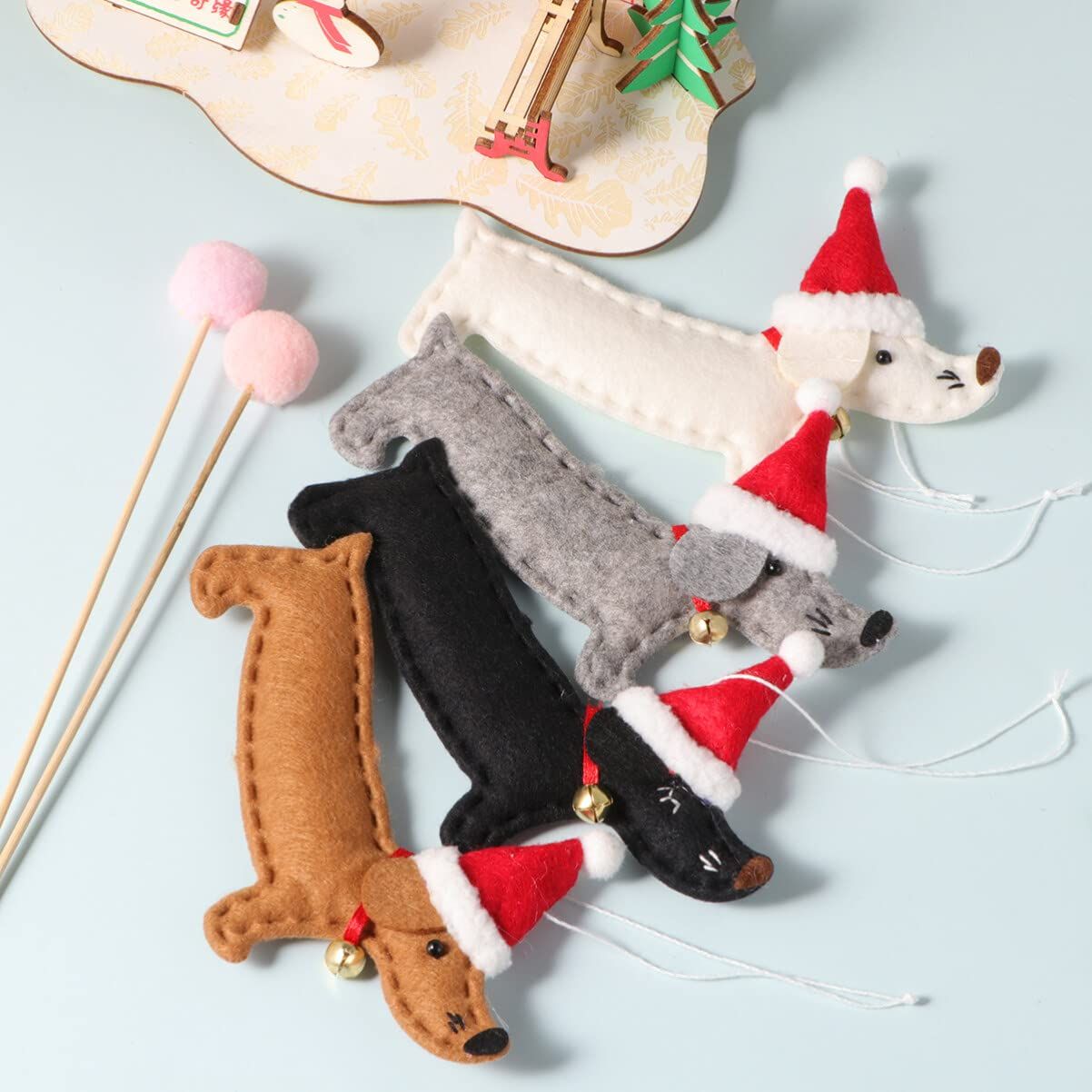 Christmas Tree Pendants, 4 Pcs Dachshund Dog Hanging Ornaments Felt Figurines Tree Decorations Plush Craft and Holiday Ornaments โ image 5