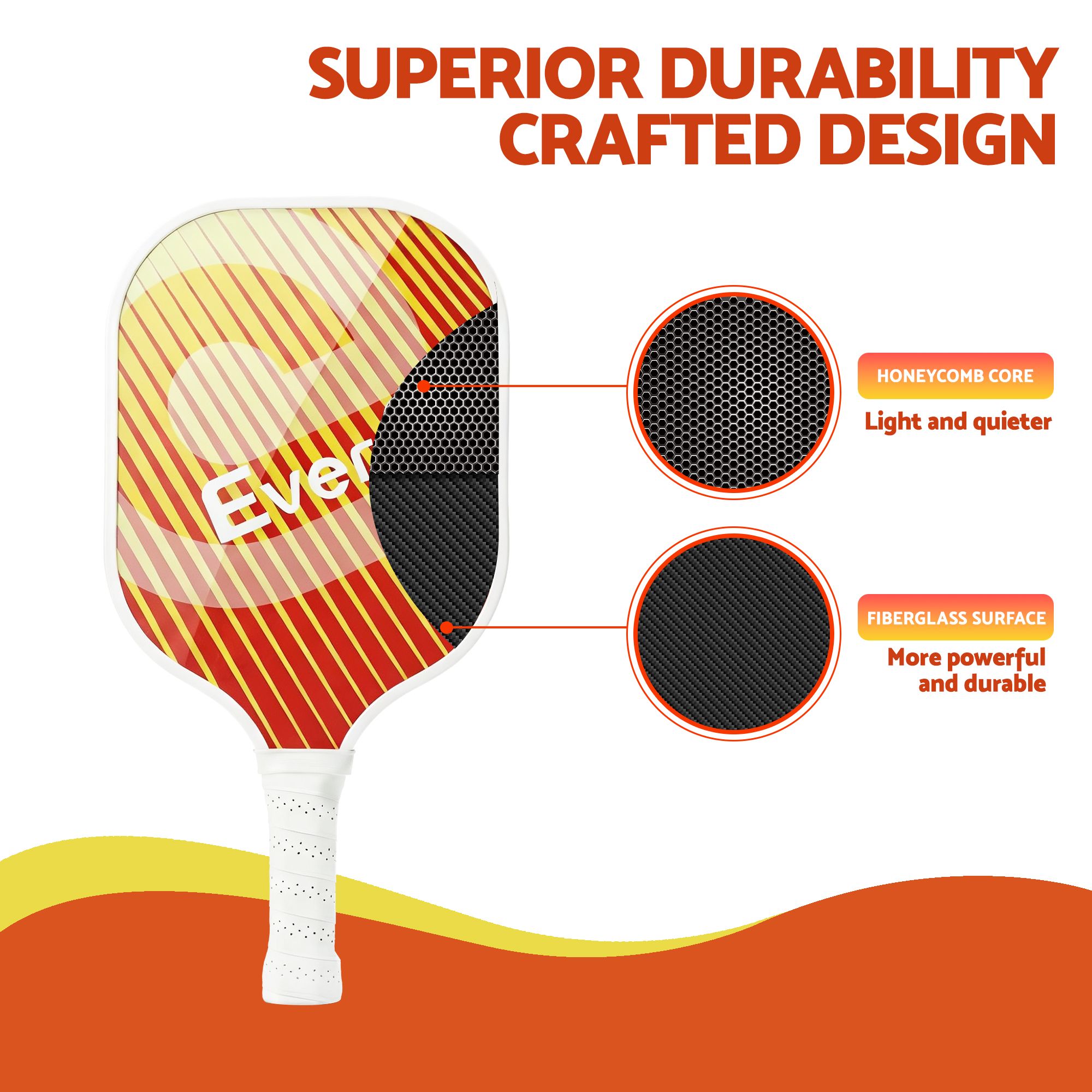 Everfit Pickleball Paddle Set Fibreglass Racquet Honeycomb Core With Bag Orange — image 5