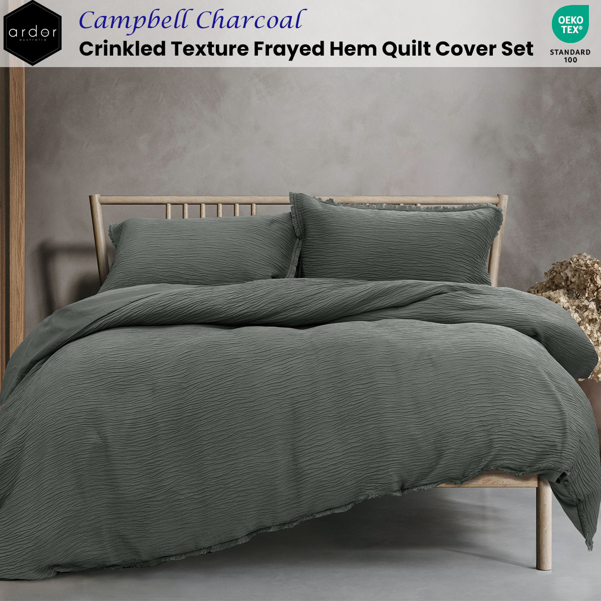 Ardor Campbell Charcoal Crinkled Texture Quilt Cover Set Queen — image 2