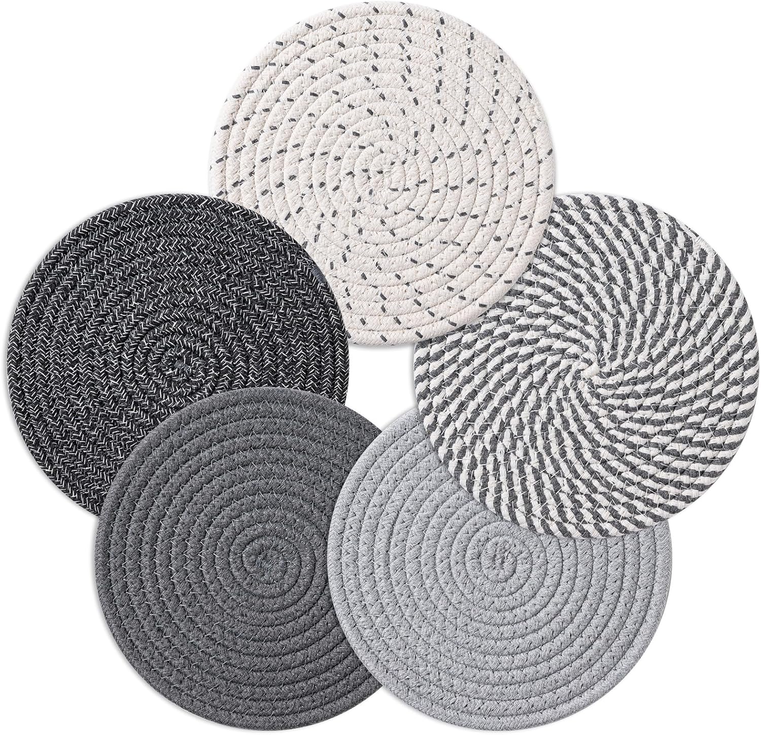 7 Inch Trivets for Hot Dishes, Pots and Pans, 5 Heat Resistant Pot Holders for Kitchen, Home Essentials, Hot Pads for Countertop and Table, Farmhouse Decor