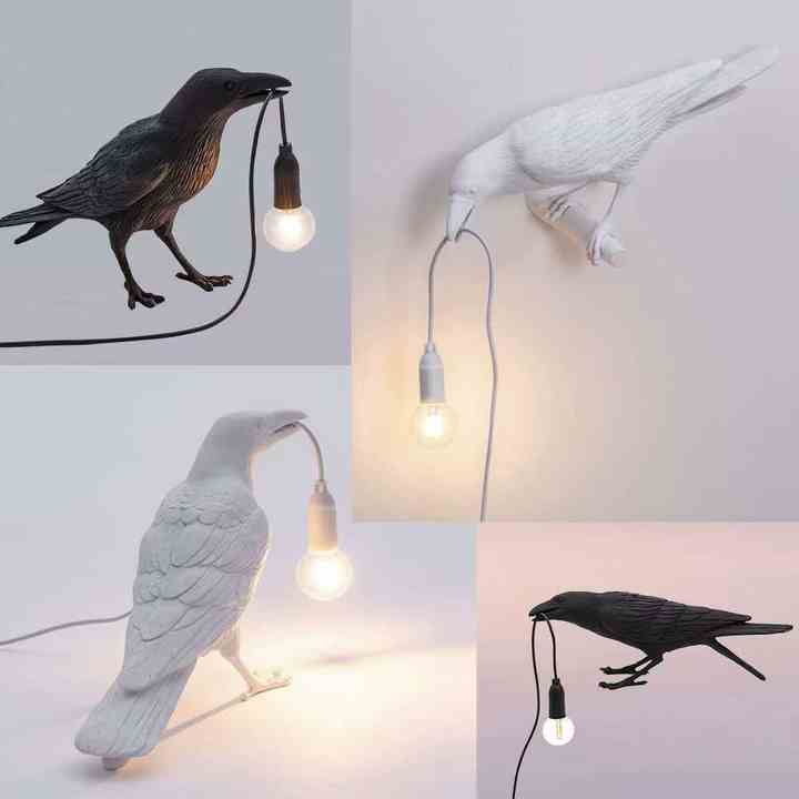 Black Bird Standing Shape Nordic Resin Bird Wall Lamp - Creative Animal Bedside Decorative USB Night Light, Stylish Bird Perched Lamp for Bedroom and — image 2