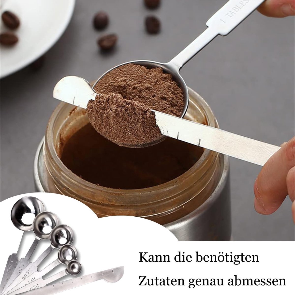 Measuring Spoon Set - Measuring Cup Set - 8-Piece - High-Quality Stainless Steel - Measuring Spoons - Measuring Scoops - Measuring Spoon - Weighing Grams & — image 2
