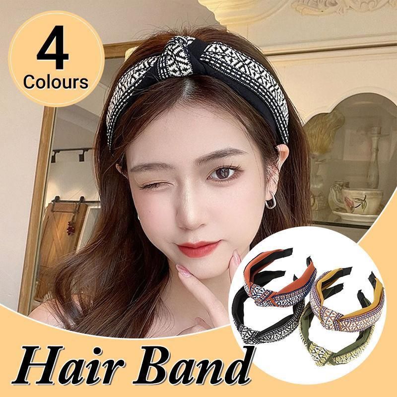 Women Lady Retro Boho Embroidery Cotton Wide Hair Headband Head Wrap Band hoop - Yellow โ image 2