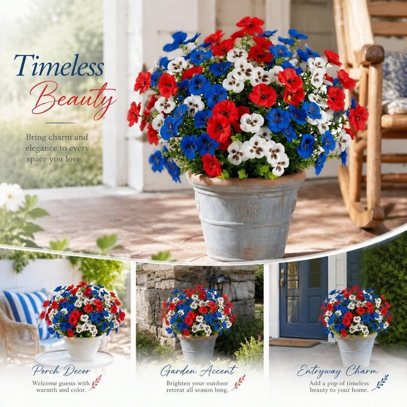 White & Blue Mixed Artificial Eucalyptus Pansy Floral Stems 10 Pack — image 5