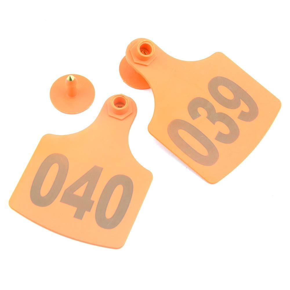 1-100 Cattle Number Ear Tag 6 × 7cm Set - Medium Orange Cow Sheep Livestock Label — image 2
