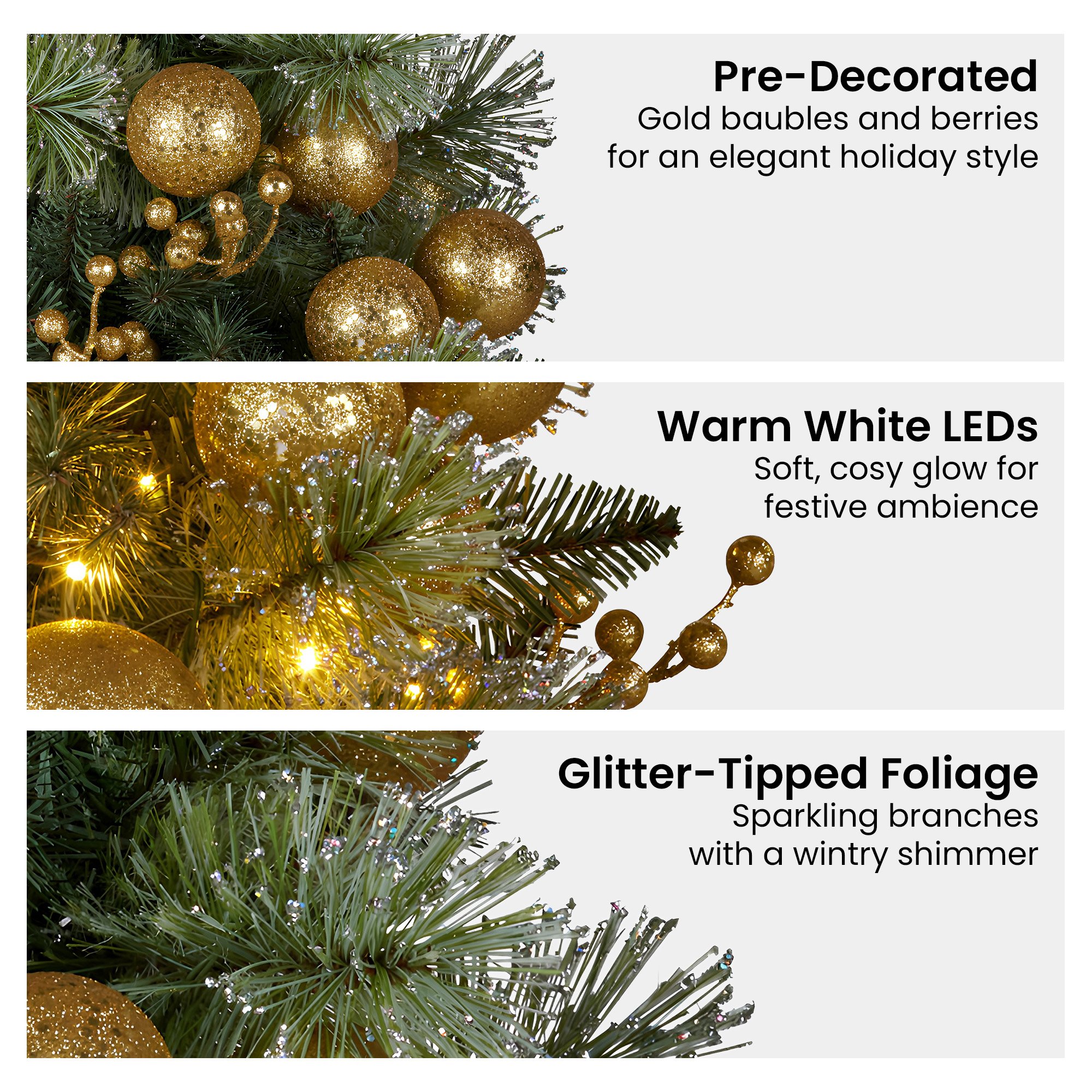 Christabelle 2.7m Christmas Garland with Gold Baubles and LED Lights Mantle Decoration Ornament — image 5