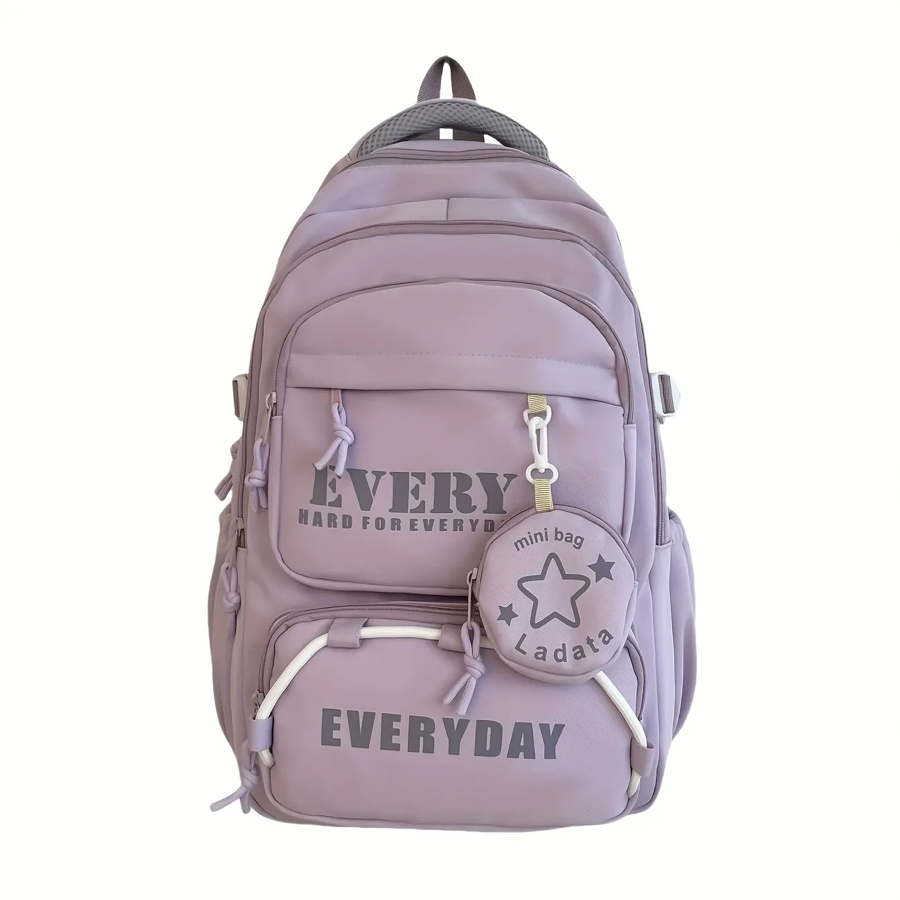 Color-Block Multi-Functional Backpack | Letter Print, Large Capacity & Splash-Resistant, Main Compartment Fits Laptop, Bonus Mini Coin Pouch, Versatile for
