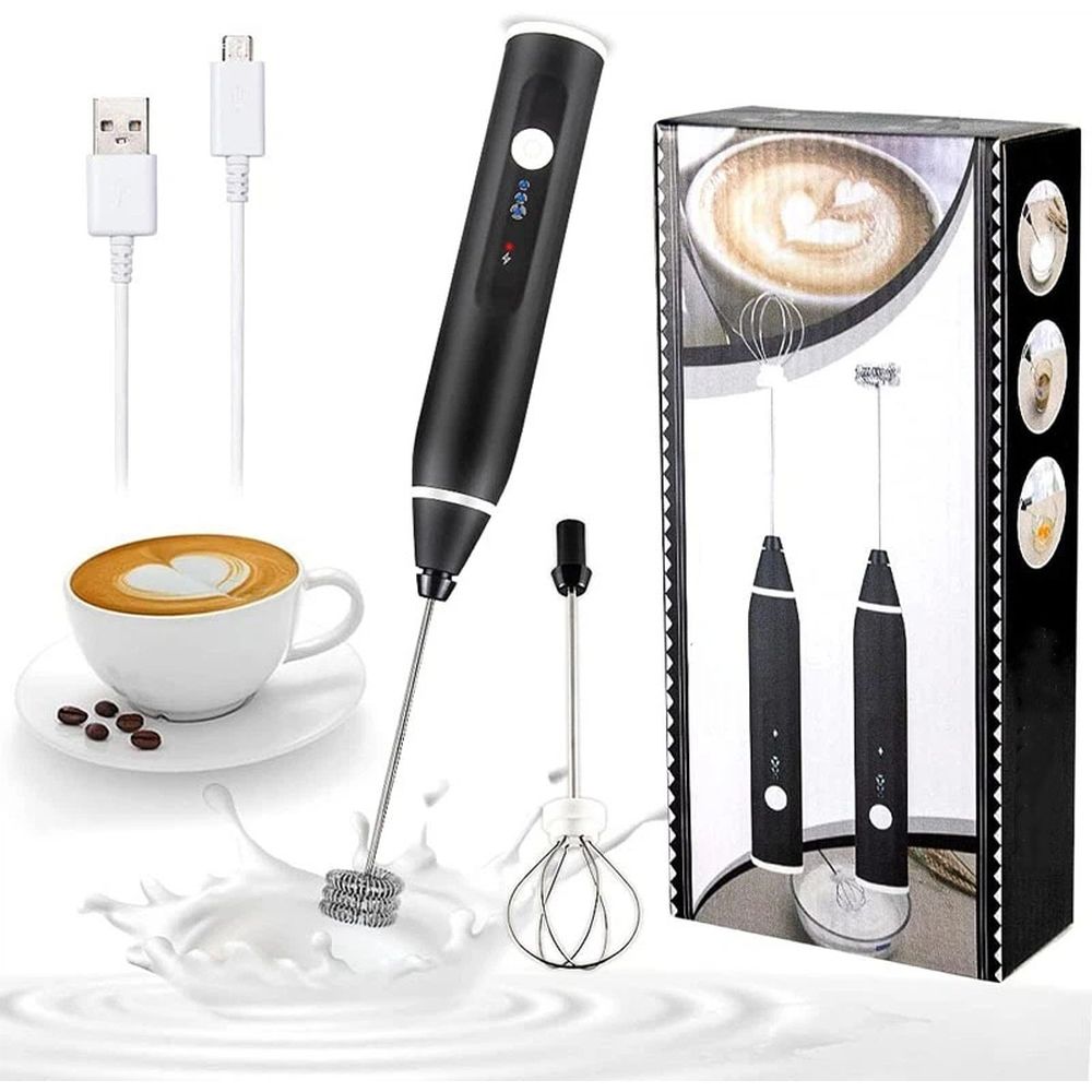 USB Rechargeable Milk Frother Handheld Multi-functional Electric Foam Maker with 2 Stainless Whisks,3-Speed Adjustable Mini