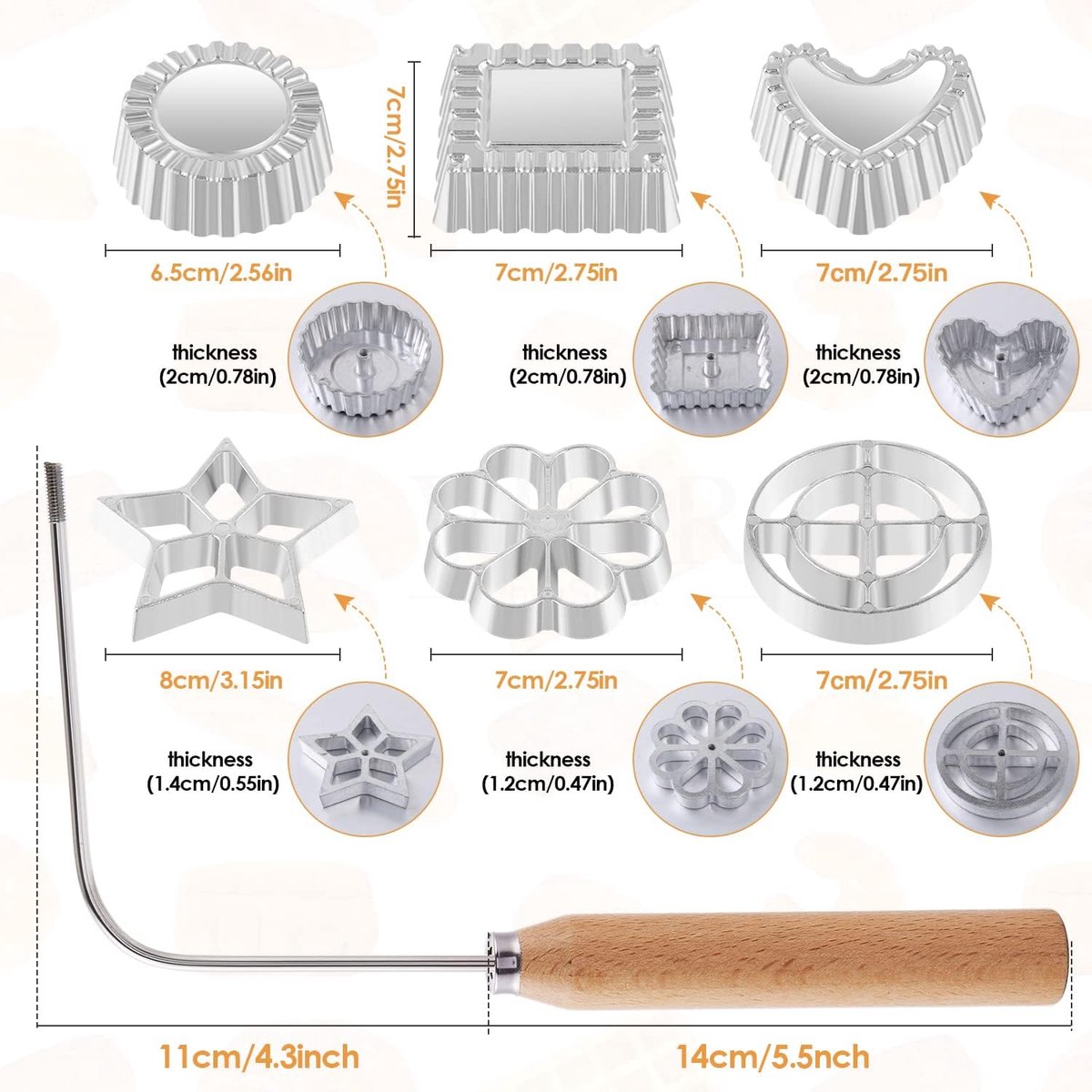 4-Piece Rosette Shaper Set - Cast Aluminum with Wooden Handle - For Coffee Cookies, Bunuelos & Funnel Cookies — image 2