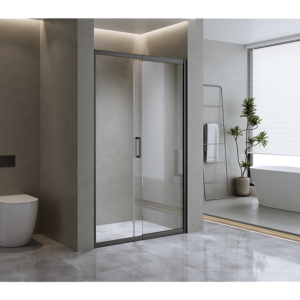170-185cm Adjustable Wall to Wall Sliding Glass Shower Door in Black — image 3