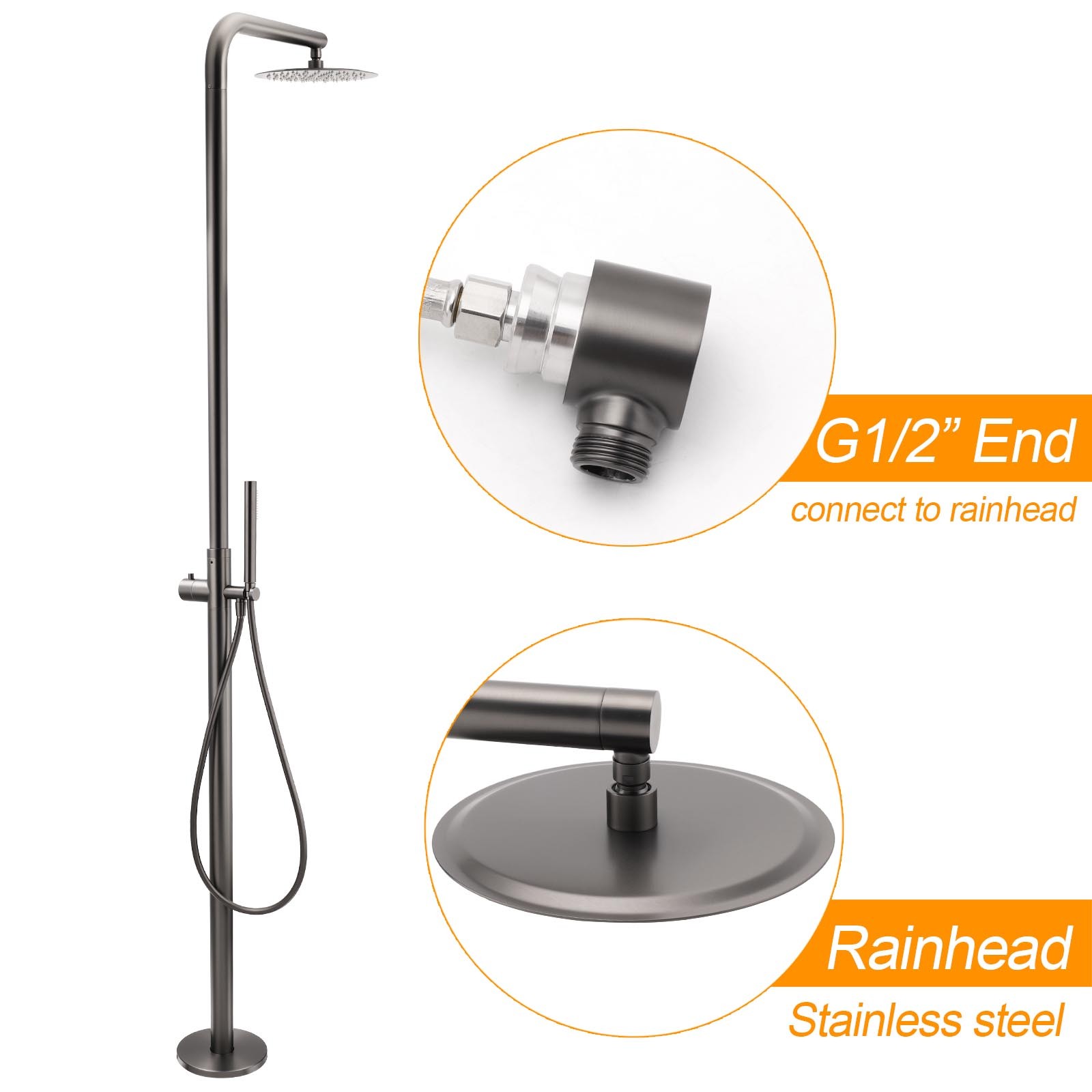 316 SUS WELS Gun Metal Twin Shower Handset Combo Outdoor Bath Rainfall 10" Head โ image 2