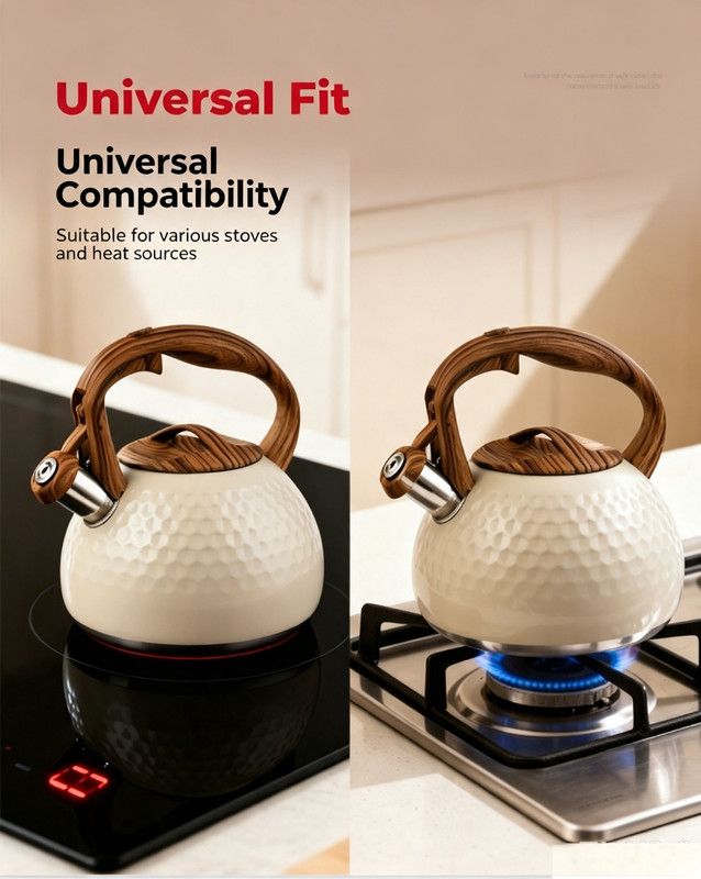 3L Hammered Stainless Steel Whistling Stovetop Kettle, Wood Grain Heat Insulated Handle, Universal for Gas & Induction Cooker, Large Capacity Water Boiler for โ image 5