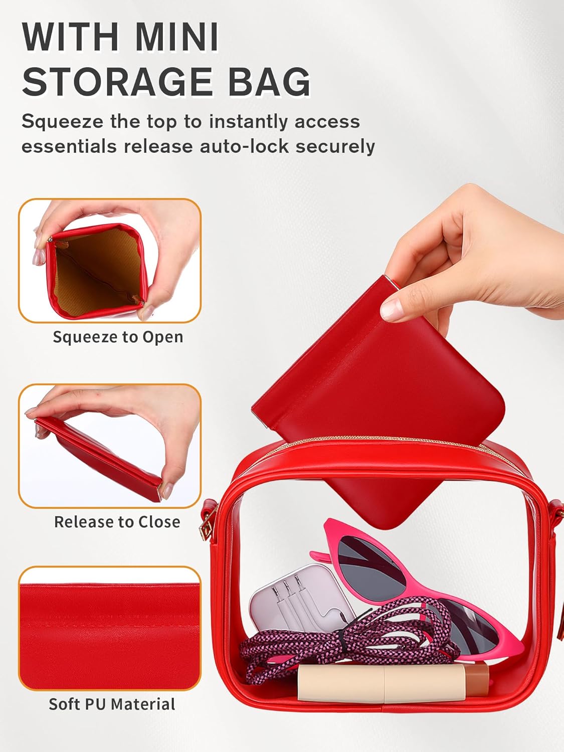 Clear Purse Stadium Approved Bag Small Crossbody with for Men Women Concerts Sports Events Red β image 6