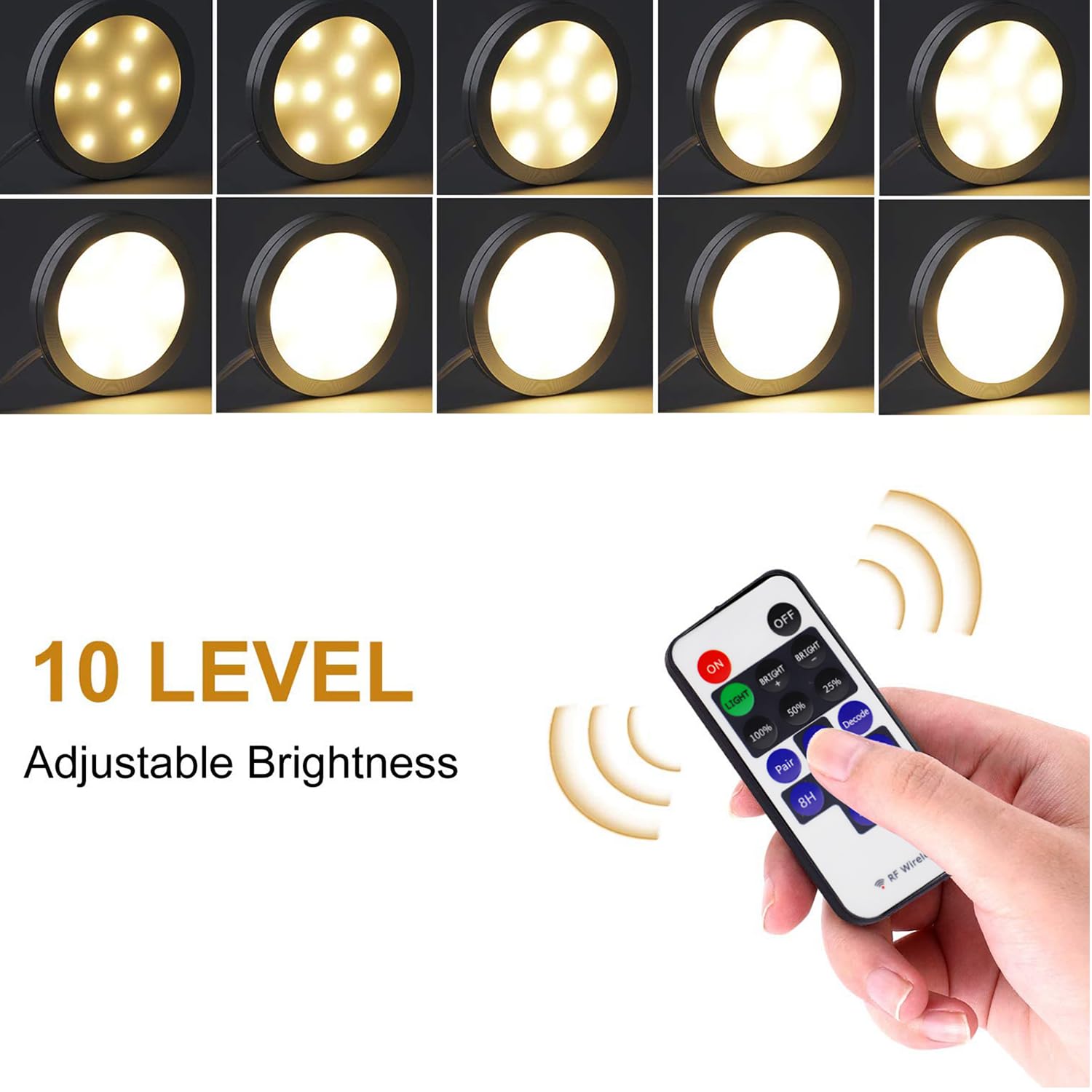 Linkable Under Cabinet LED Lighting 12V Dimmable Puck Lights Hardwired with Wireless RF Remote Control for Kitchen Mood Lighting(4 Lights, Warm White) โ image 6