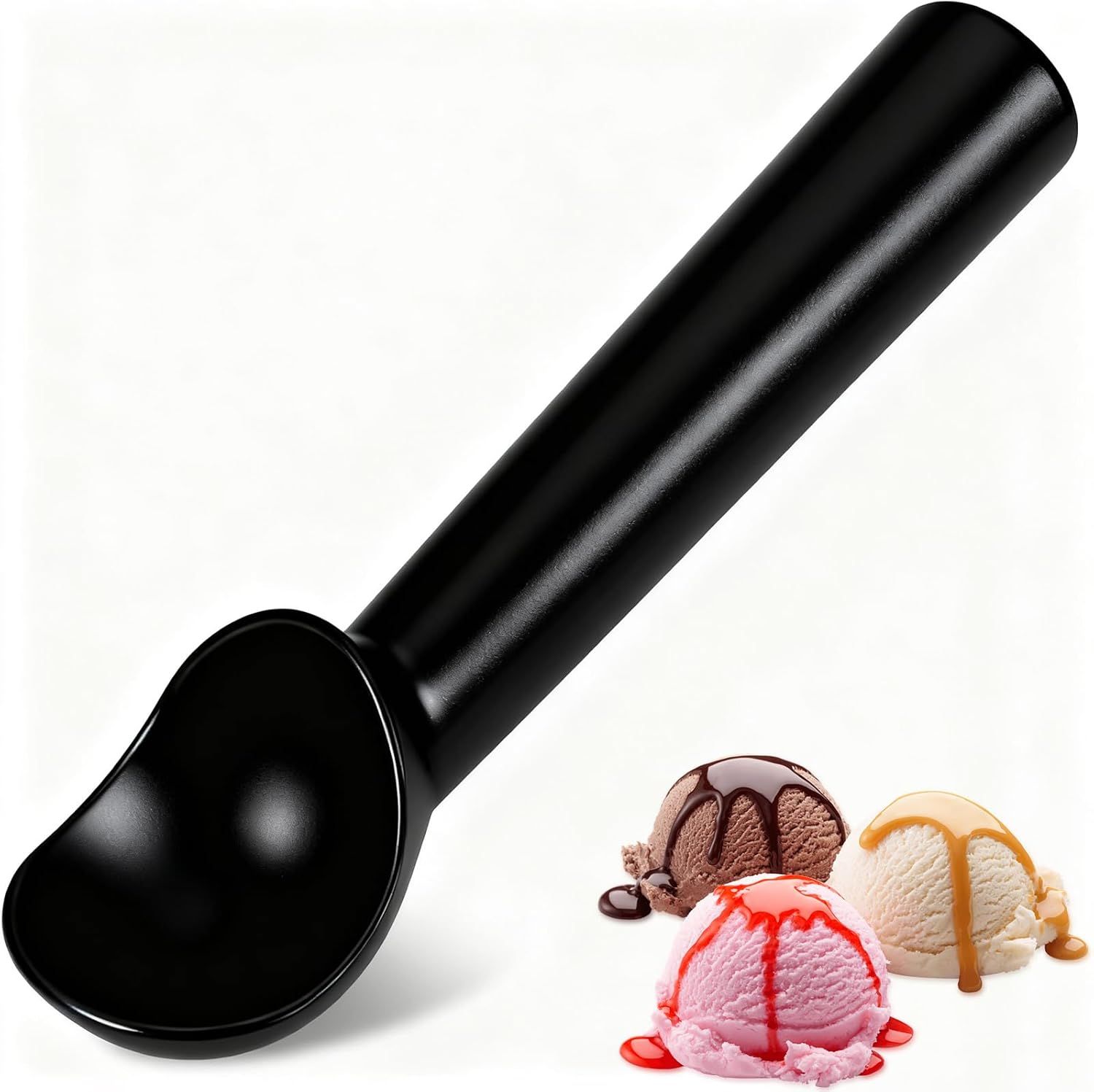Ice Cream Scoop,Black Aluminum Ice Cream Scooper,7.3 Inches One-Piece Design Nonstick Cookie Spoon,Durable,Easy to Clean
